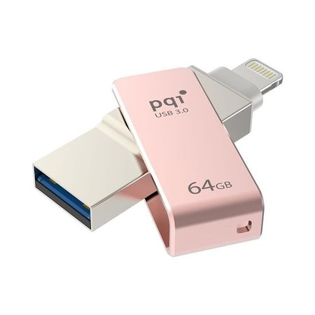 PQI PQI 6I04-064GR3001 iConnect Mini Apple Mfi 64 GB Mobile Flash Drive with Lightning Connector for iPhones; iPads; Mac & PC USB 3.0 - Rose Gold 6I04-064GR3001